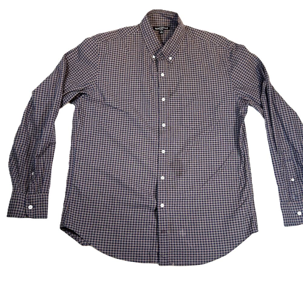 J. Crew Mercantile Flex Button Down Shirt Men's L Blue Orange Check Long Sleeve